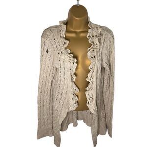 To The Max Wool Blend Open Knit Long Cardigan Sand M